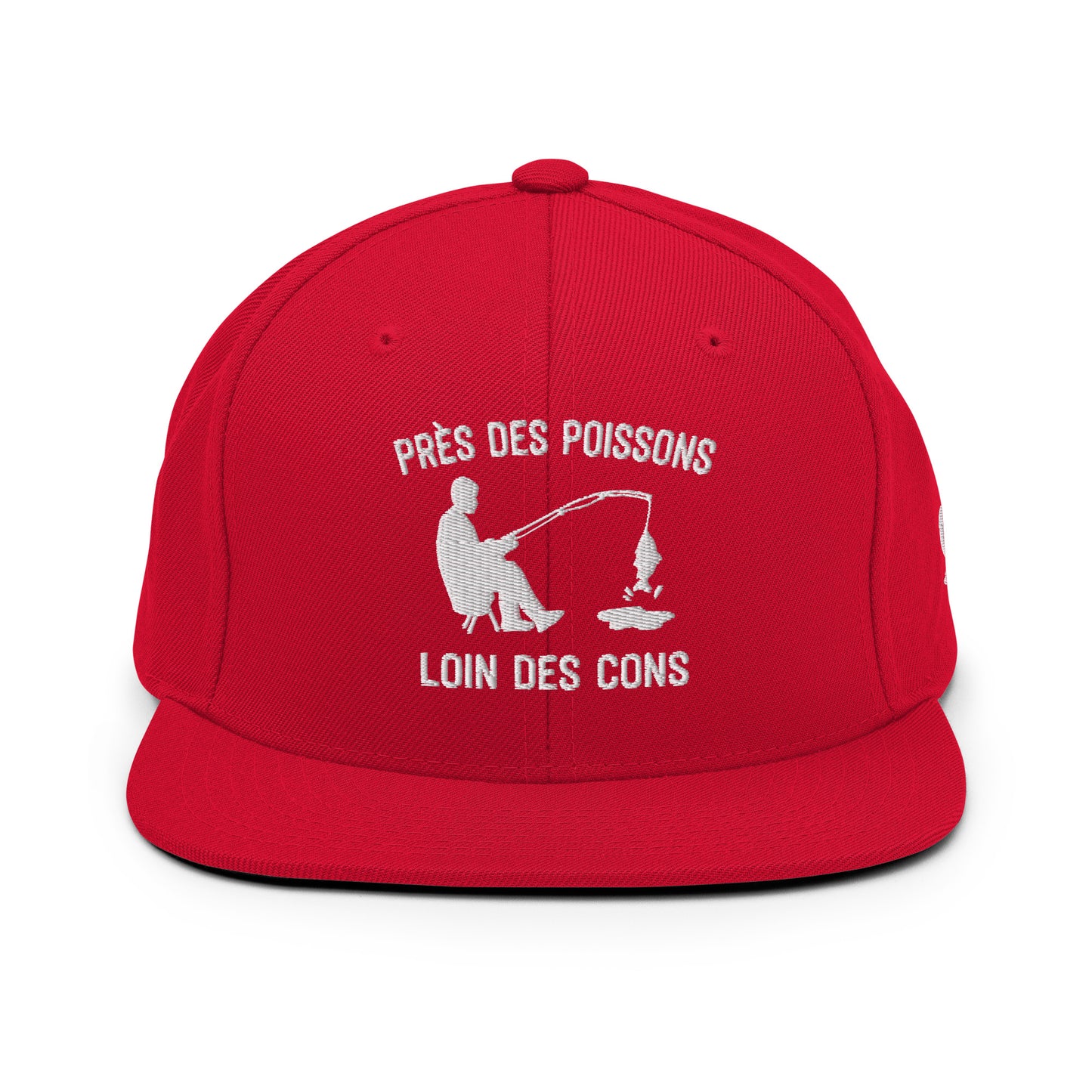 Casquette Snapback, brodée « Près des poissons, loin des cons », en Rouge, vue de face, image 14