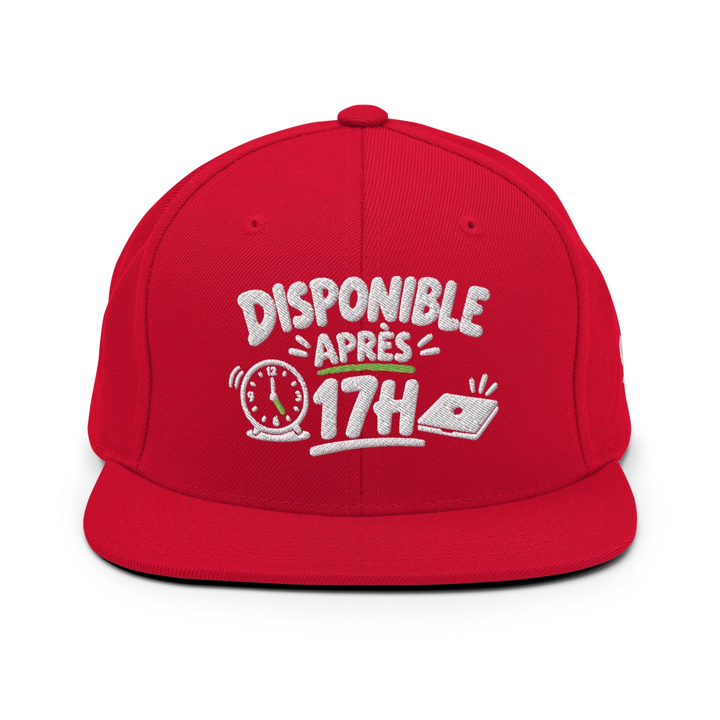 Casquette Snapback, brodée « Disponible après 17h », en Rouge, vue de face, image 11
