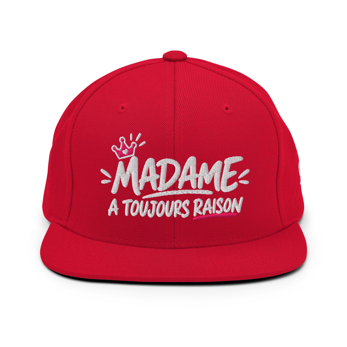 Casquette Snapback, brodée « Madame à toujours raison », en Rouge, vue de face, image 7