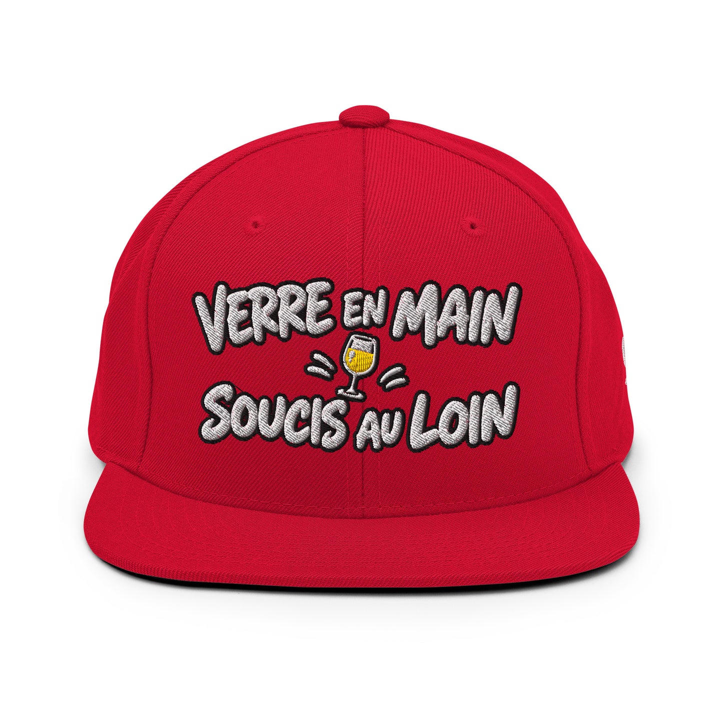 Casquette Snapback, brodée « Verre en main, souci au loin », en Rouge, vue de face, image 12