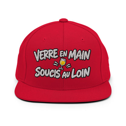 Casquette Snapback, brodée « Verre en main, souci au loin », en Rouge, vue de face, image 12