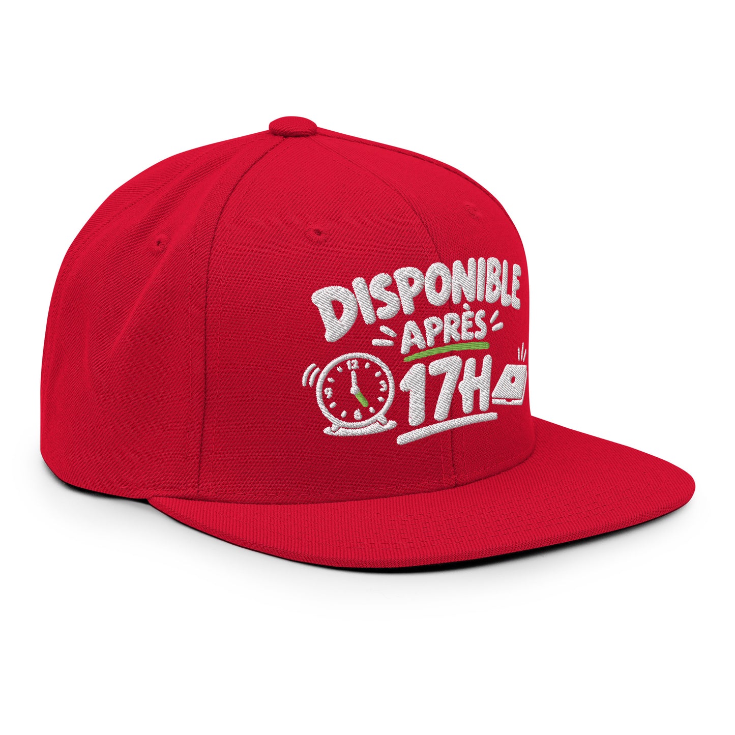 Casquette Snapback, brodée « Disponible après 17h », en Rouge, vue de trois quarts, image 72