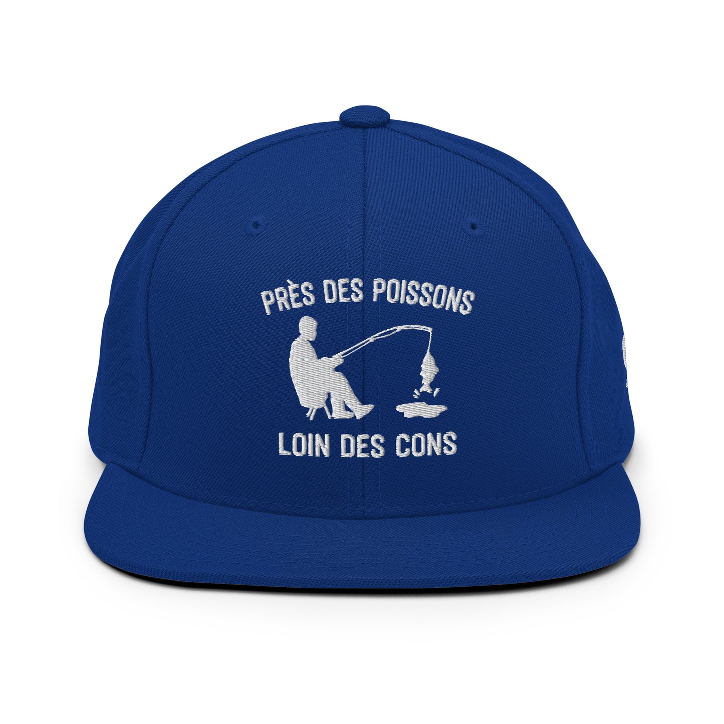 Casquette Snapback, brodée « Près des poissons, loin des cons », en Bleu Roi, vue de face, image 8