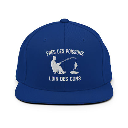 Casquette Snapback, brodée « Près des poissons, loin des cons », en Bleu Roi, vue de face, image 8