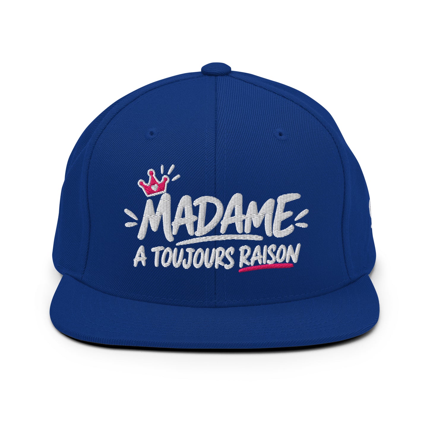 Casquette Snapback, brodée « Madame à toujours raison », en Bleu Roi, vue de face, image 13