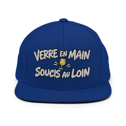Casquette Snapback, brodée « Verre en main, souci au loin », en Bleu Roi, vue de face, image 2