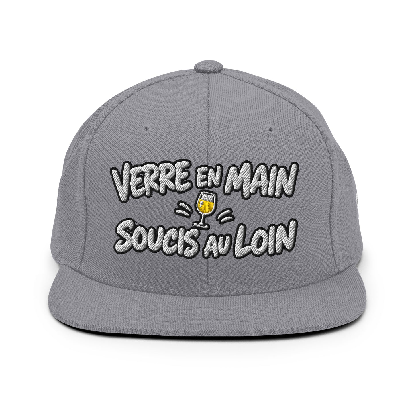 Casquette Snapback, brodée « Verre en main, souci au loin », vue de face, image 9