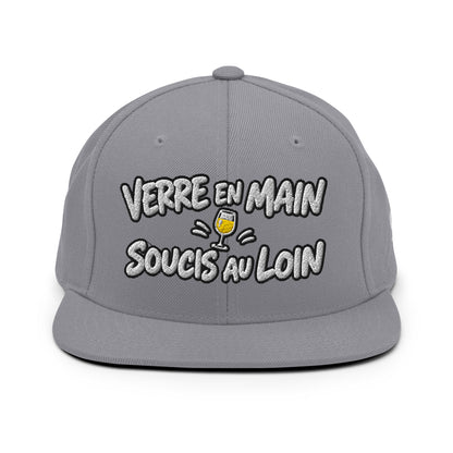 Casquette Snapback, brodée « Verre en main, souci au loin », vue de face, image 9