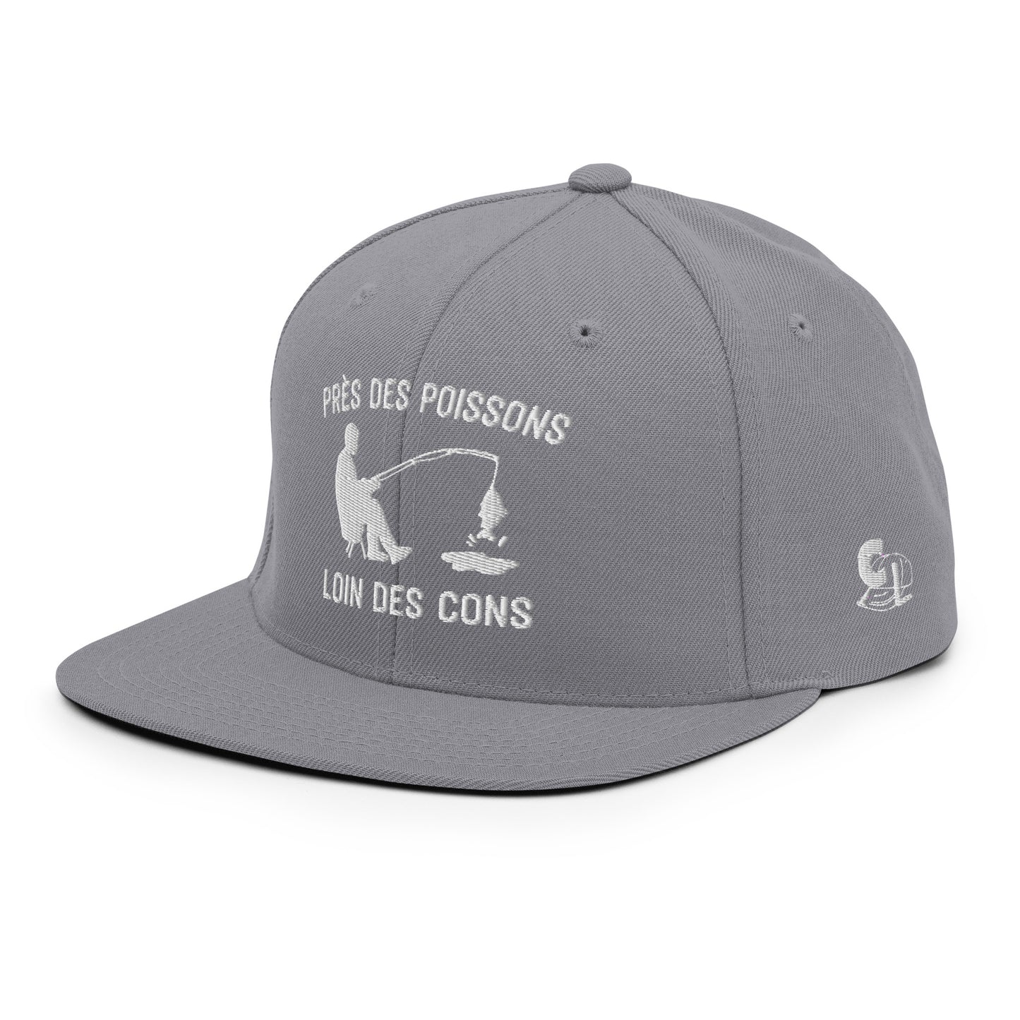 Casquette Snapback, brodée « Près des poissons, loin des cons », vue de trois quarts, image 90