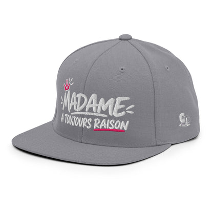 Casquette Snapback, brodée « Madame à toujours raison », vue de trois quarts, image 85