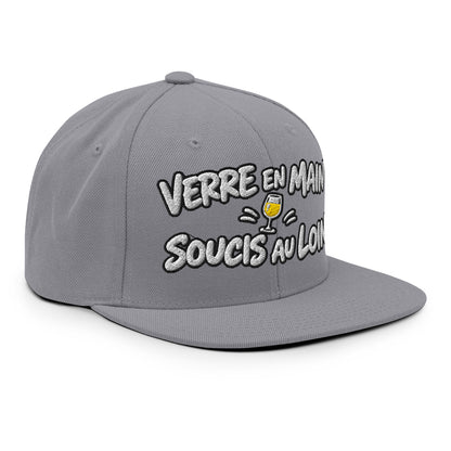 Casquette Snapback, brodée « Verre en main, souci au loin », vue de trois quarts, image 86