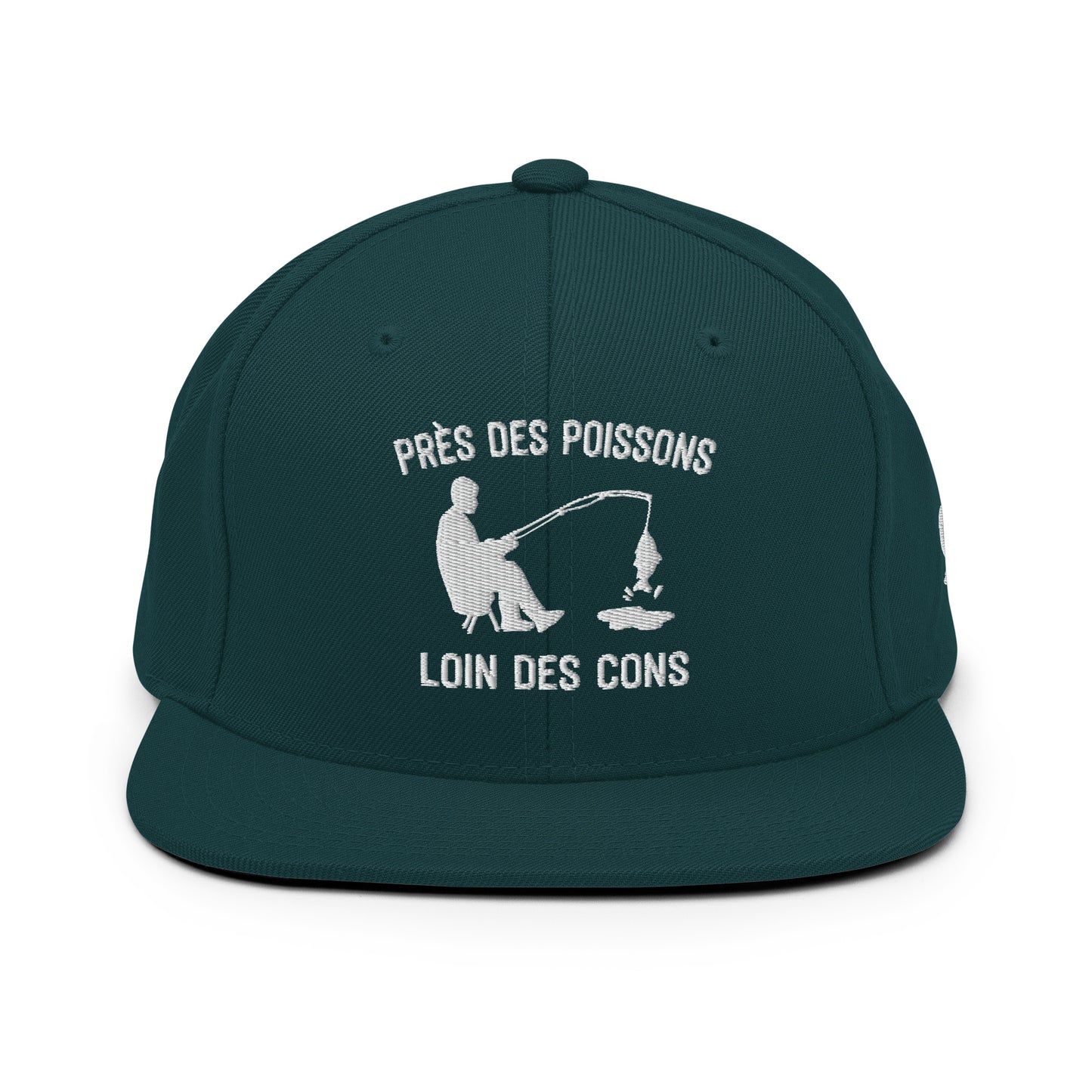 Casquette Snapback, brodée « Près des poissons, loin des cons », en Épicéa, vue de face, image 13
