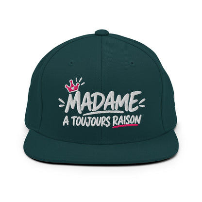 Casquette Snapback, brodée « Madame à toujours raison », en Épicéa, vue de face, image 9