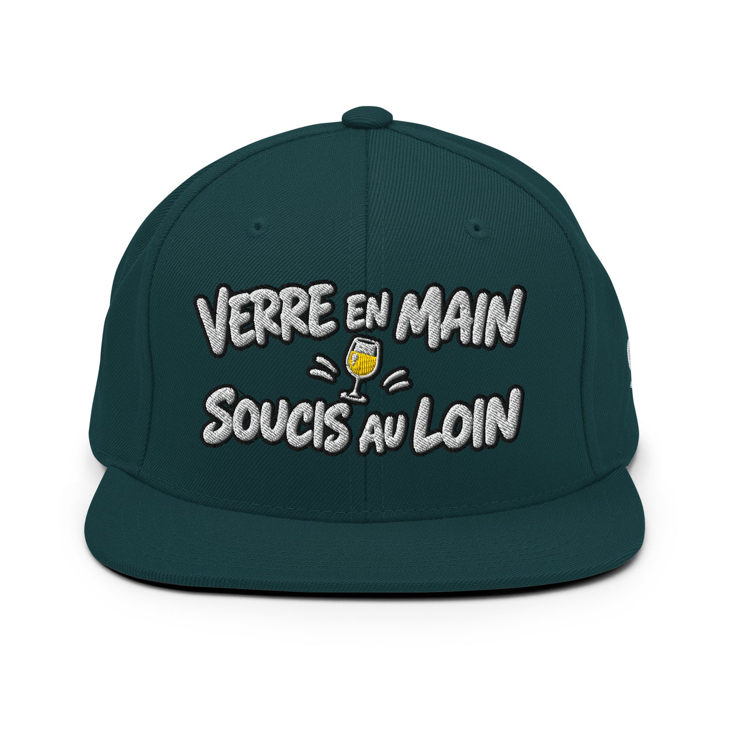 Casquette Snapback, brodée « Verre en main, souci au loin », en Épicéa, vue de face, image 13