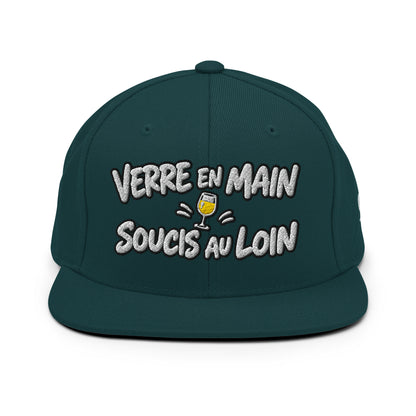 Casquette Snapback, brodée « Verre en main, souci au loin », en Épicéa, vue de face, image 13