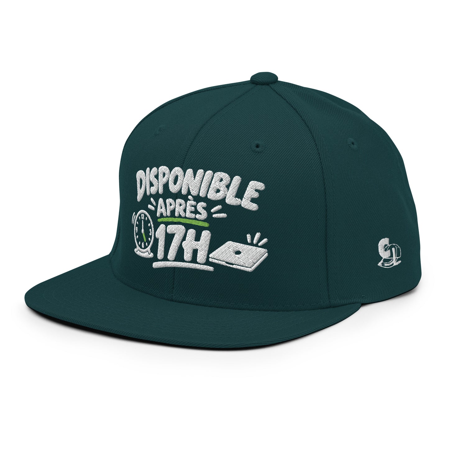 Casquette Snapback, brodée « Disponible après 17h », en Épicéa, vue de trois quarts, image 66