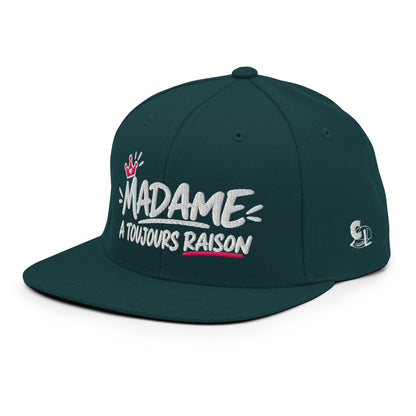 Casquette Snapback, brodée « Madame à toujours raison », en Épicéa, vue de trois quarts, image 64