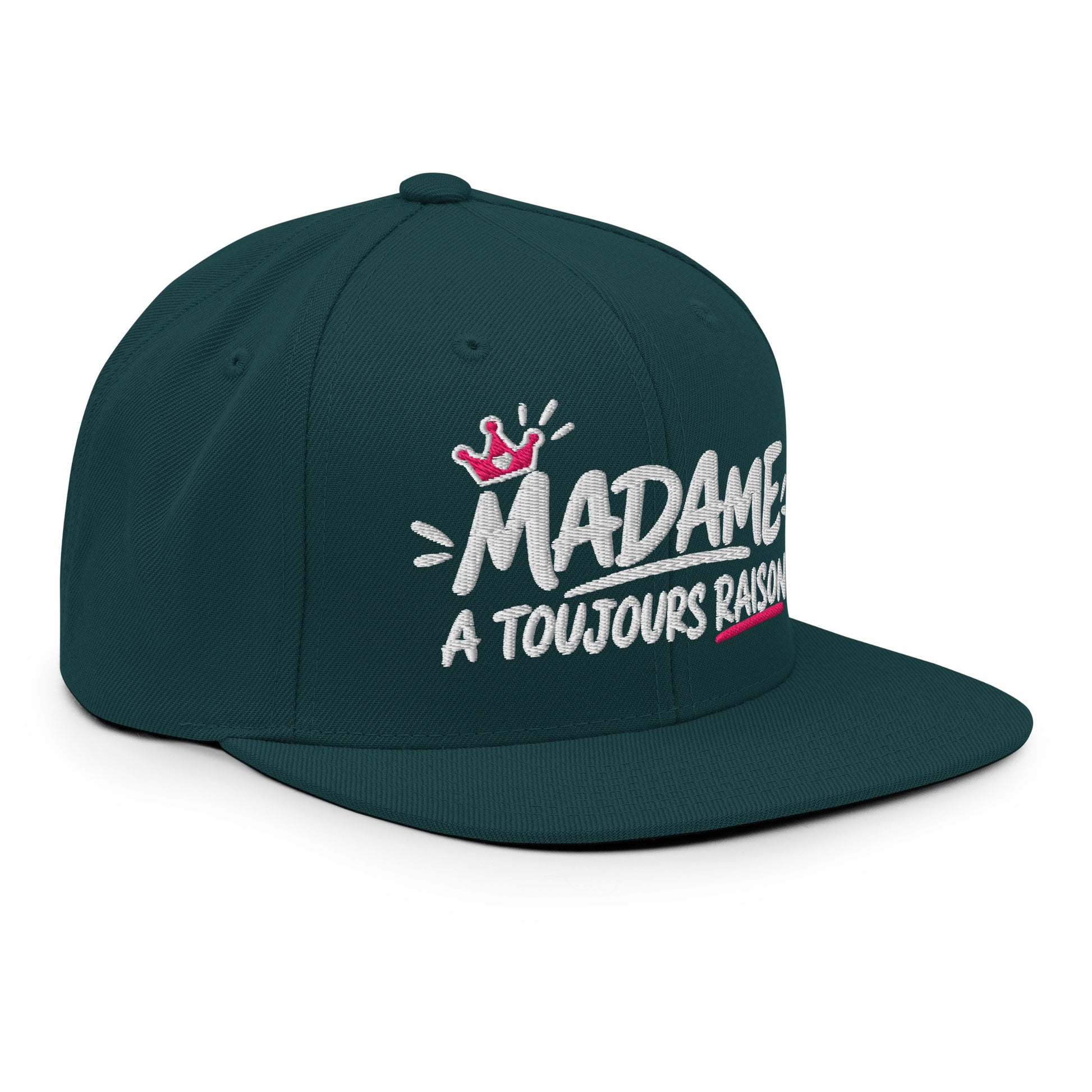 Casquette Snapback, brodée « Madame à toujours raison », en Épicéa, vue de trois quarts, image 66