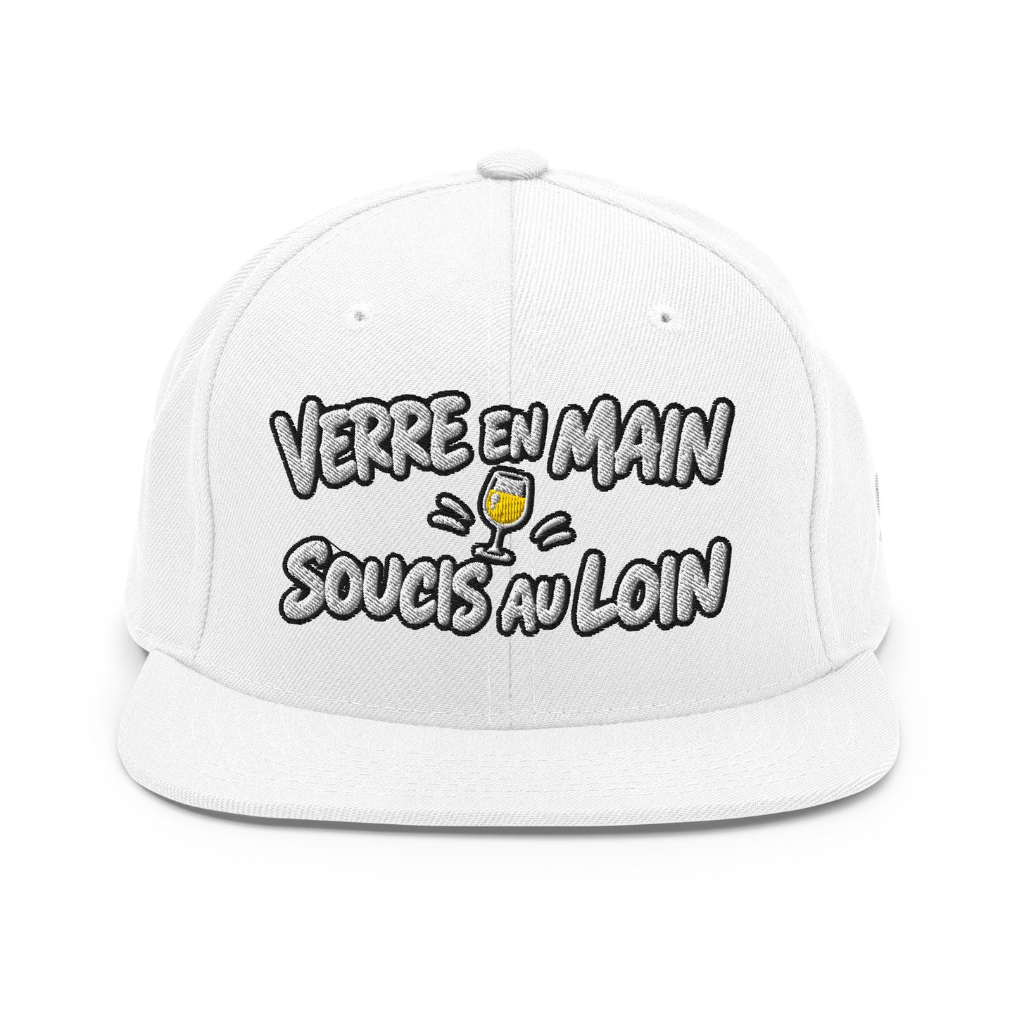 Casquette Snapback, brodée « Verre en main, souci au loin », vue de face, image 4