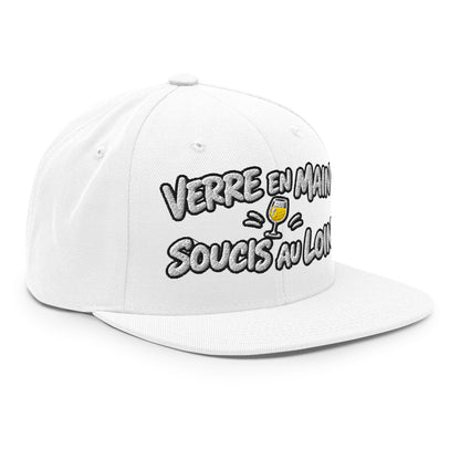 Casquette Snapback, brodée « Verre en main, souci au loin », vue de trois quarts, image 107