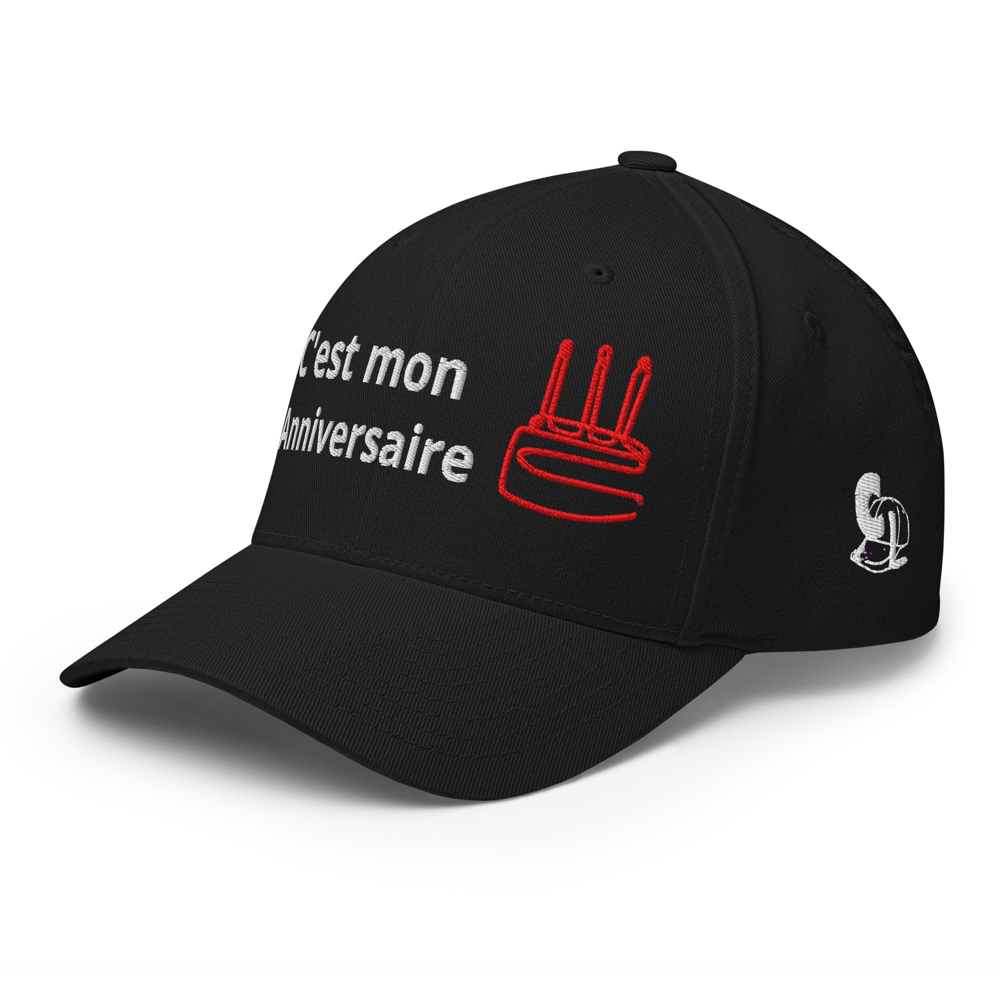 Casquette Baseball, brodée « C'est mon anniversaire », en Noir, vue de trois quarts, image 20