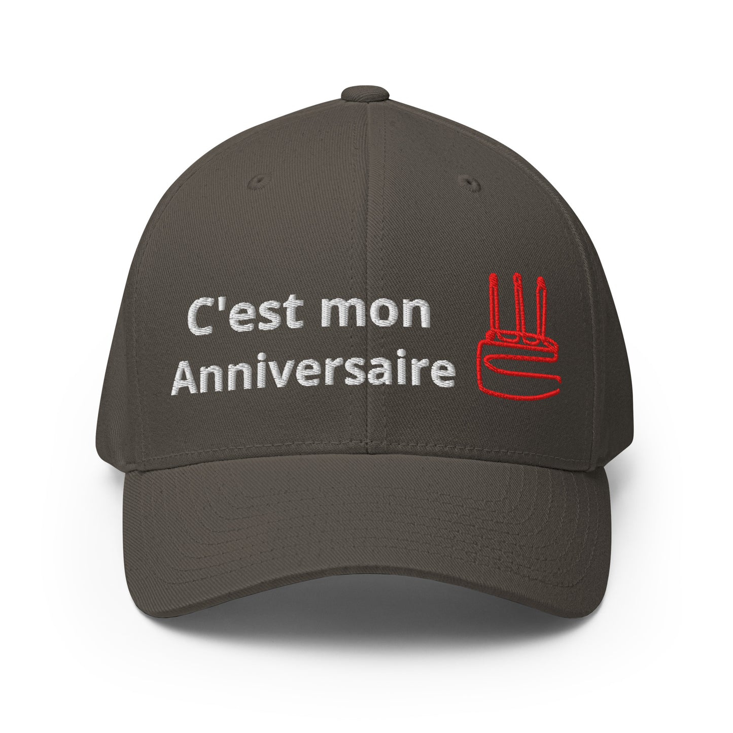 Casquette Baseball, brodée « C'est mon anniversaire », en Gris Foncé, vue de face, image 2
