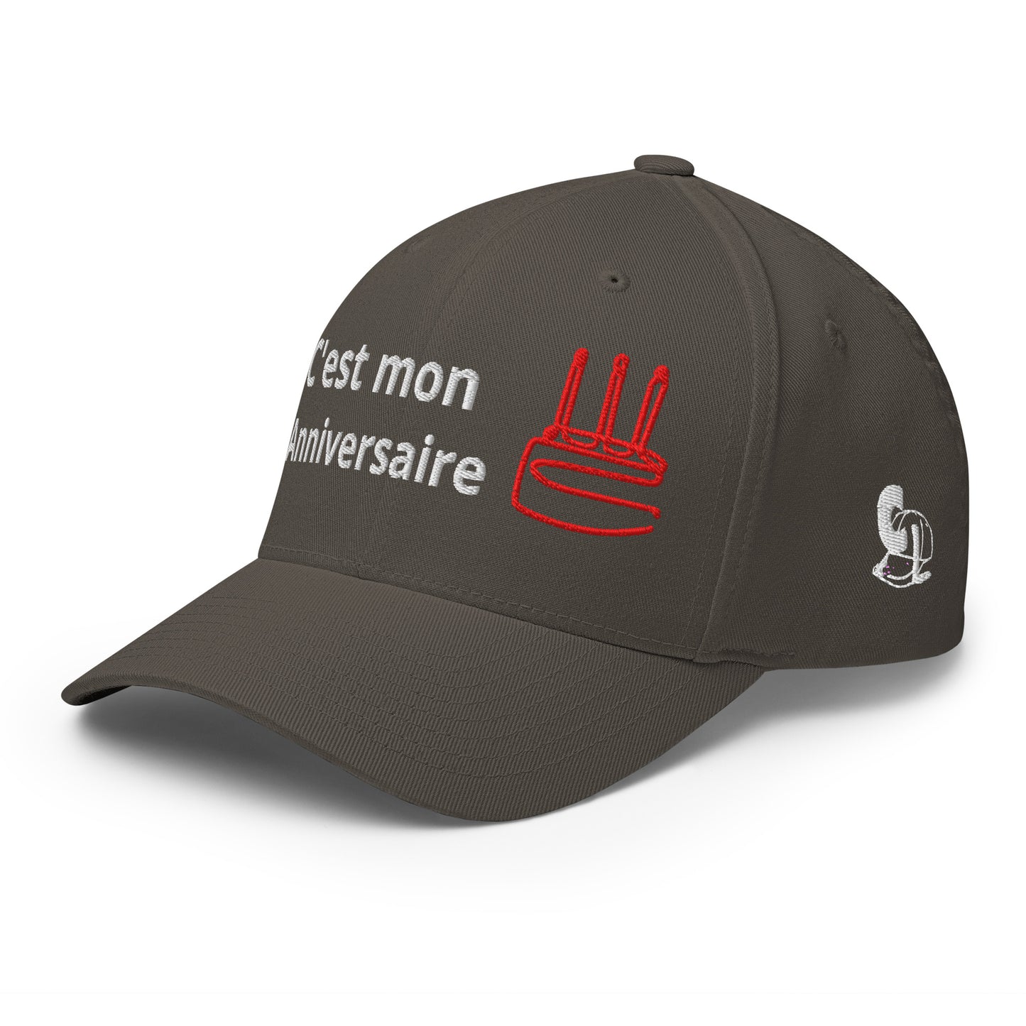 Casquette Baseball, brodée « C'est mon anniversaire », en Gris Foncé, vue de trois quarts, image 36