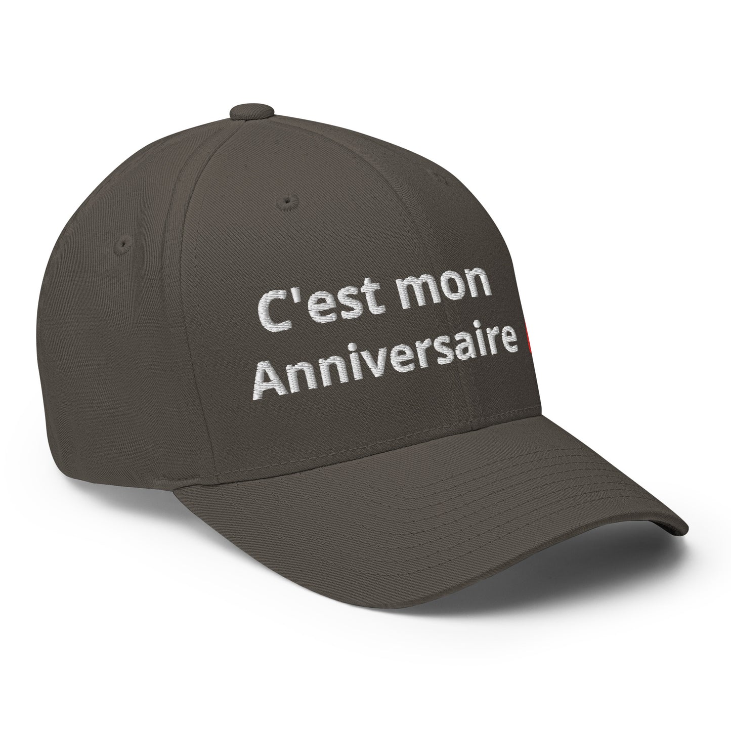 Casquette Baseball, brodée « C'est mon anniversaire », en Gris Foncé, vue de trois quarts, image 38