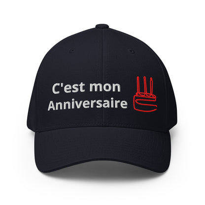 Casquette Baseball, brodée « C'est mon anniversaire », en Bleu Marine Foncé, vue de face, image 8
