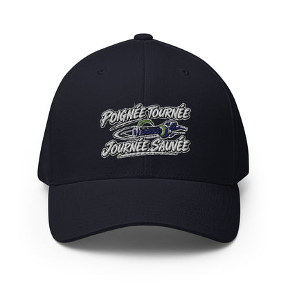Casquette Casquette, brodée « Poignée tournée, journée sauvée », en Bleu Marine Foncé, vue de face, image 11