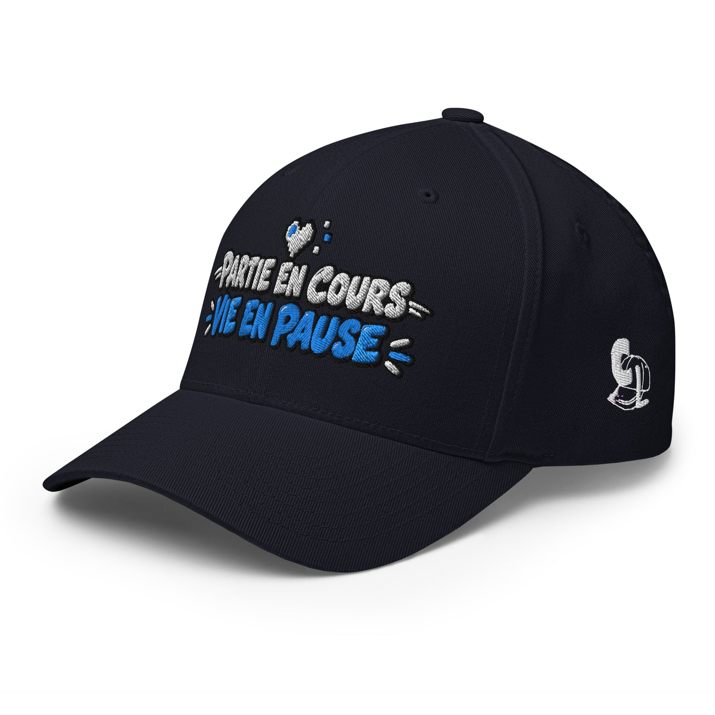 Casquette Casquette, brodée « Partie en cours, vie en pause », en Bleu Marine Foncé, vue de trois quarts, image 20