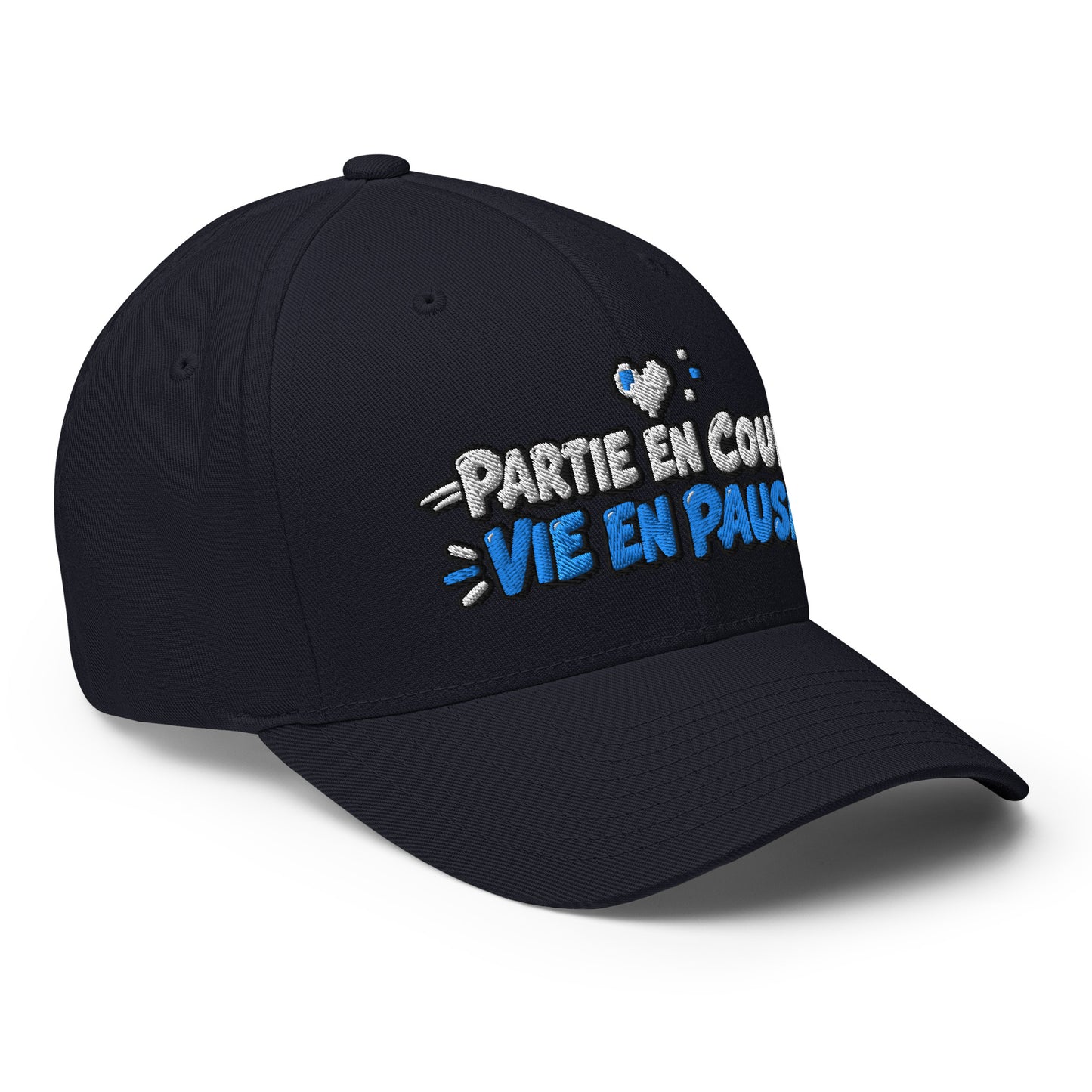 Casquette Casquette, brodée « Partie en cours, vie en pause », en Bleu Marine Foncé, vue de trois quarts, image 22