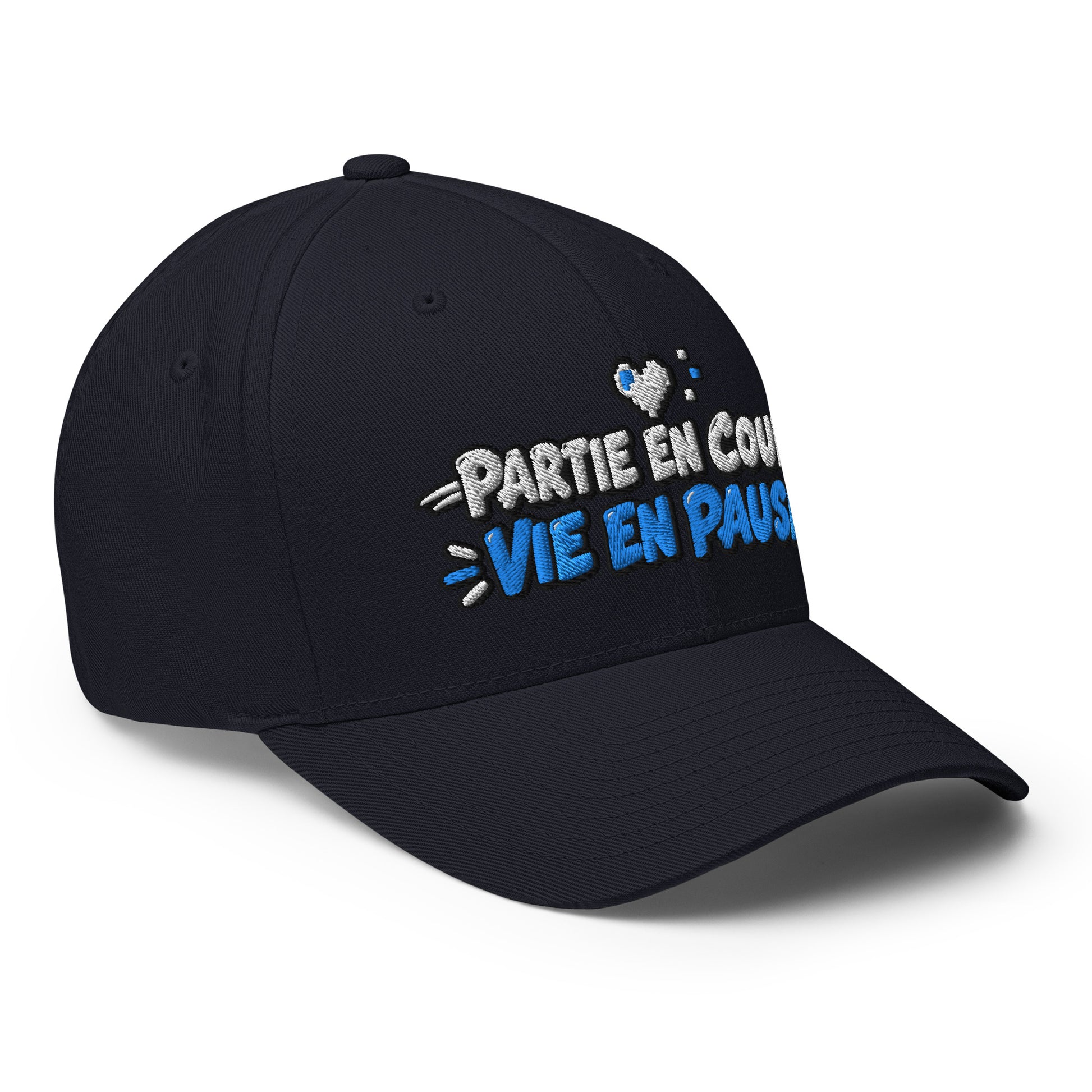 Casquette Casquette, brodée « Partie en cours, vie en pause », en Bleu Marine Foncé, vue de trois quarts, image 22