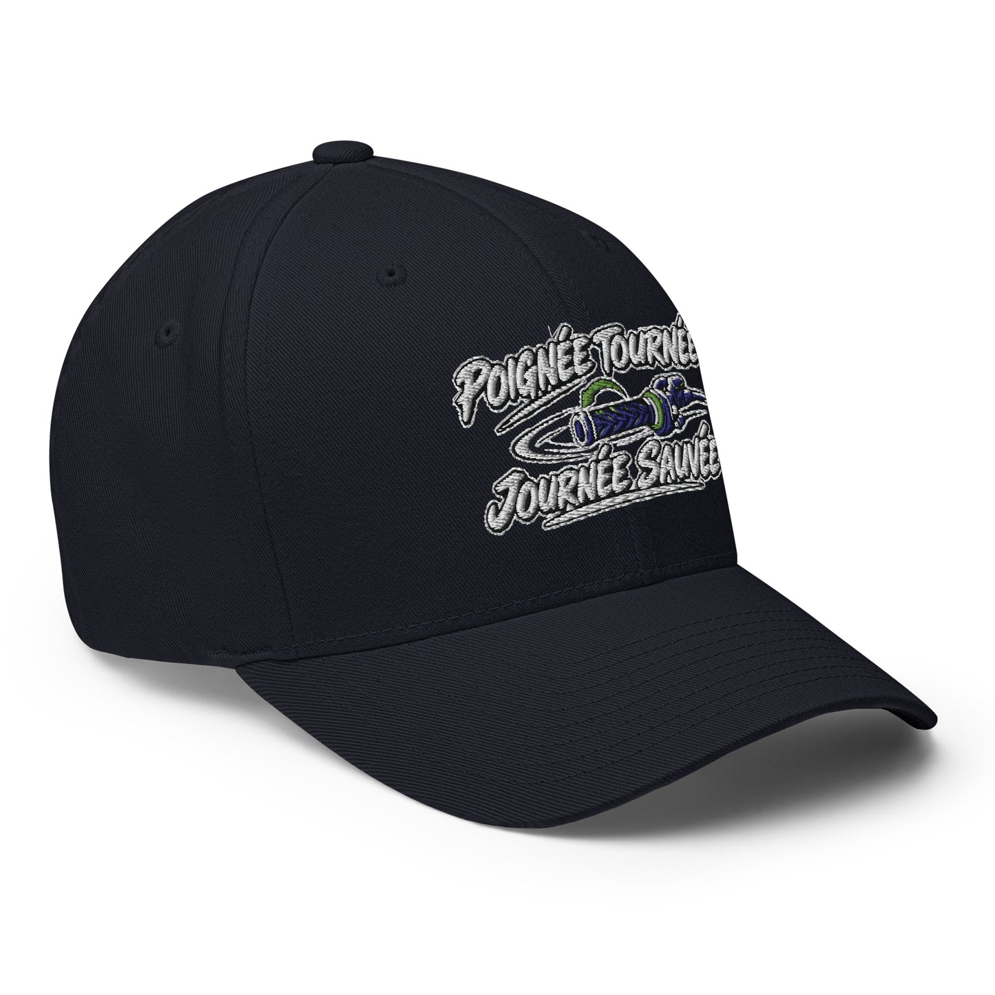Casquette Casquette, brodée « Poignée tournée, journée sauvée », en Bleu Marine Foncé, vue de trois quarts, image 21