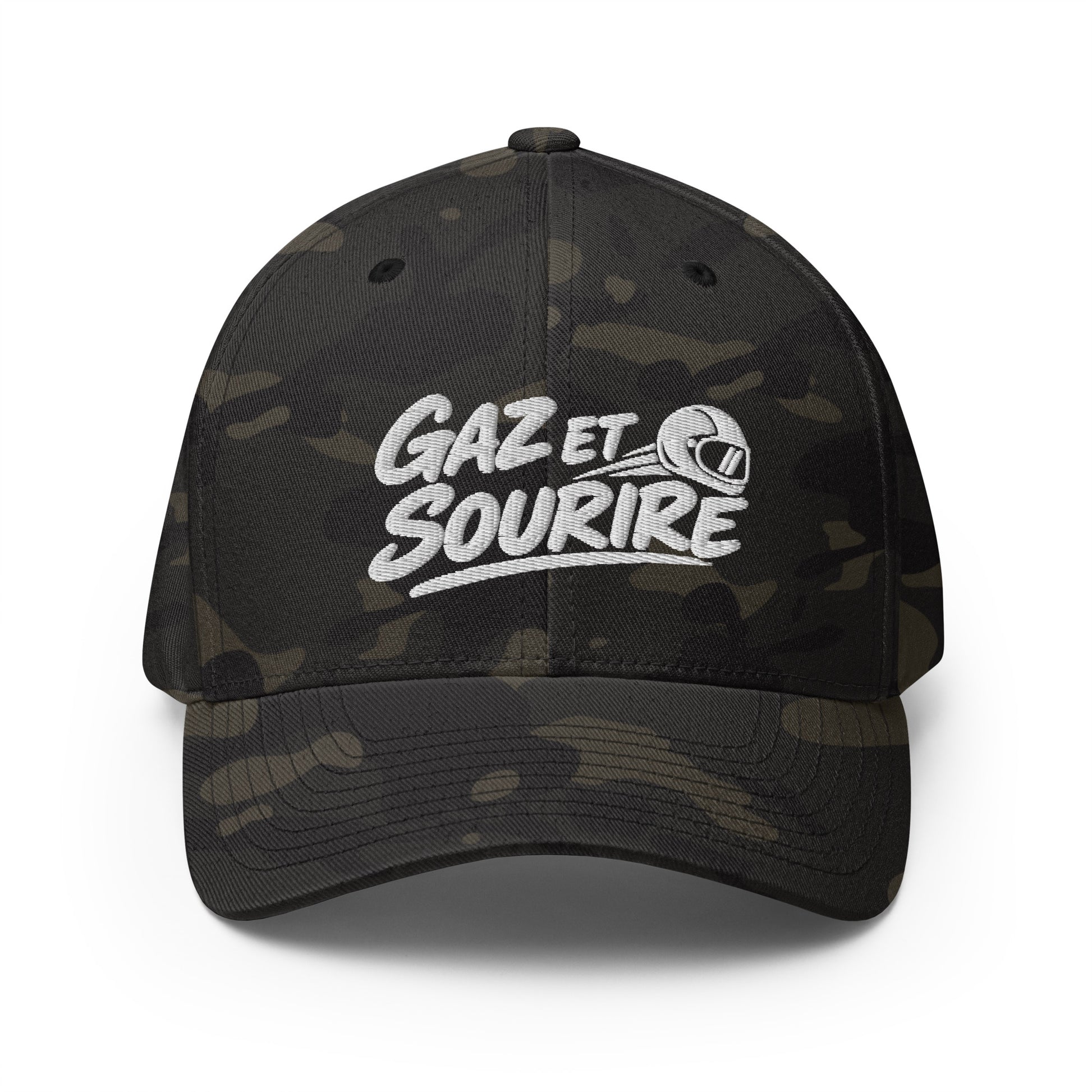 Casquette Casquette, brodée « Gaz et sourire », en Multicam Black, vue de face, image 4