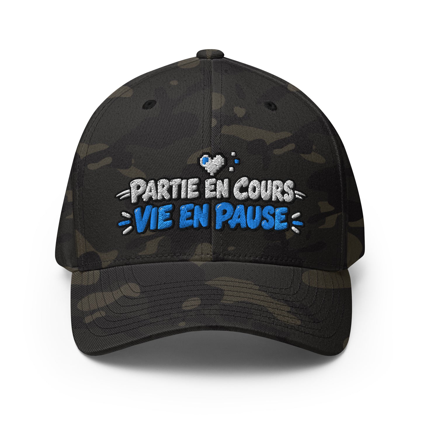 Casquette Casquette, brodée « Partie en cours, vie en pause », en Multicam Black, vue de face, image 2