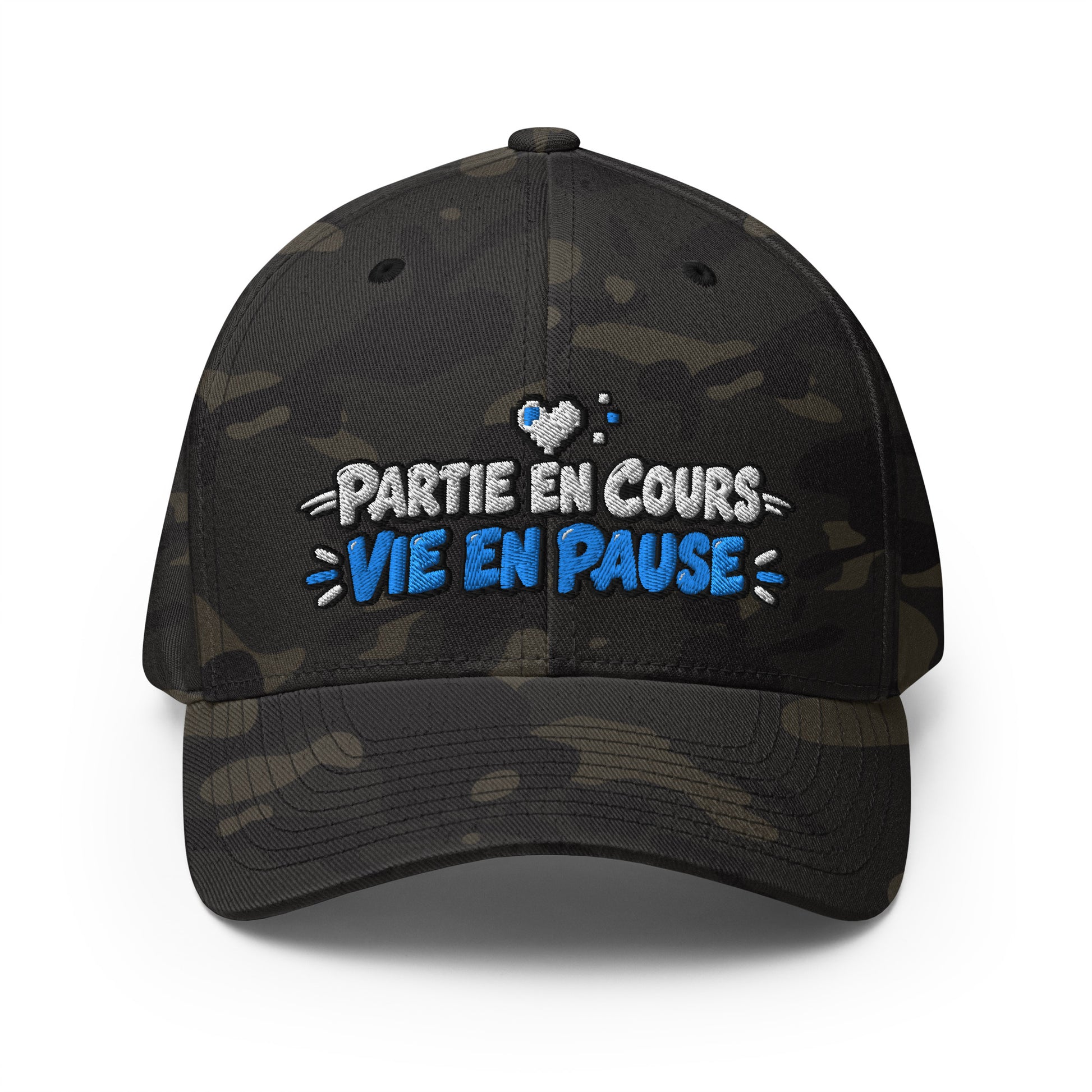 Casquette Casquette, brodée « Partie en cours, vie en pause », en Multicam Black, vue de face, image 2