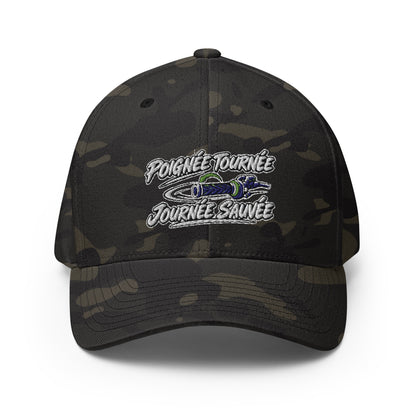 Casquette Casquette, brodée « Poignée tournée, journée sauvée », en Multicam Black, vue de face, image 3
