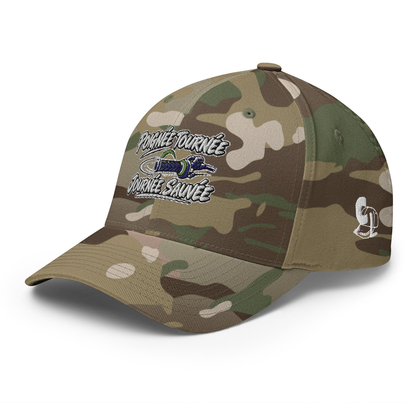 Casquette Casquette, brodée « Poignée tournée, journée sauvée », en Rouge, vue de trois quarts, image 50