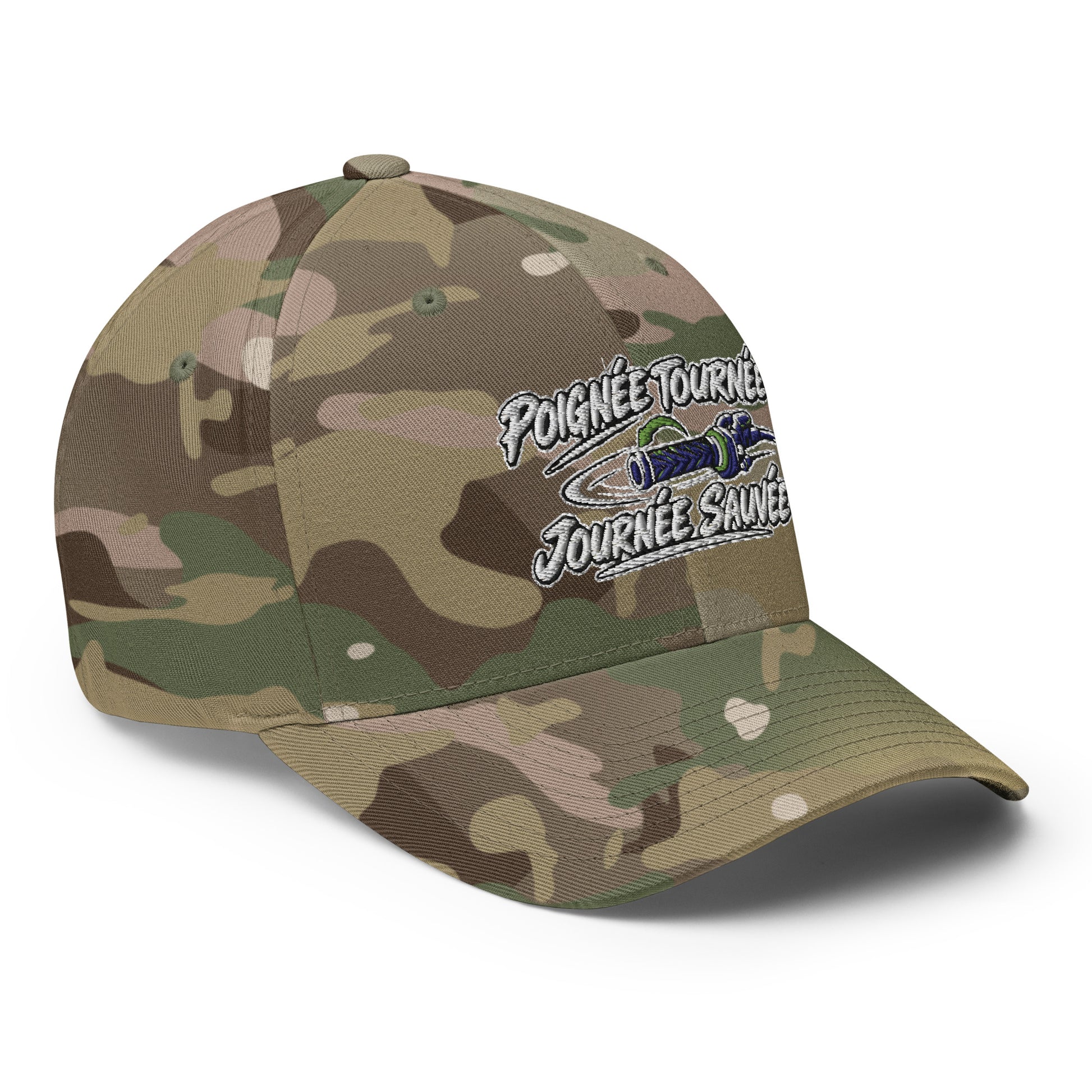 Casquette Casquette, brodée « Poignée tournée, journée sauvée », en Rouge, vue de trois quarts, image 52