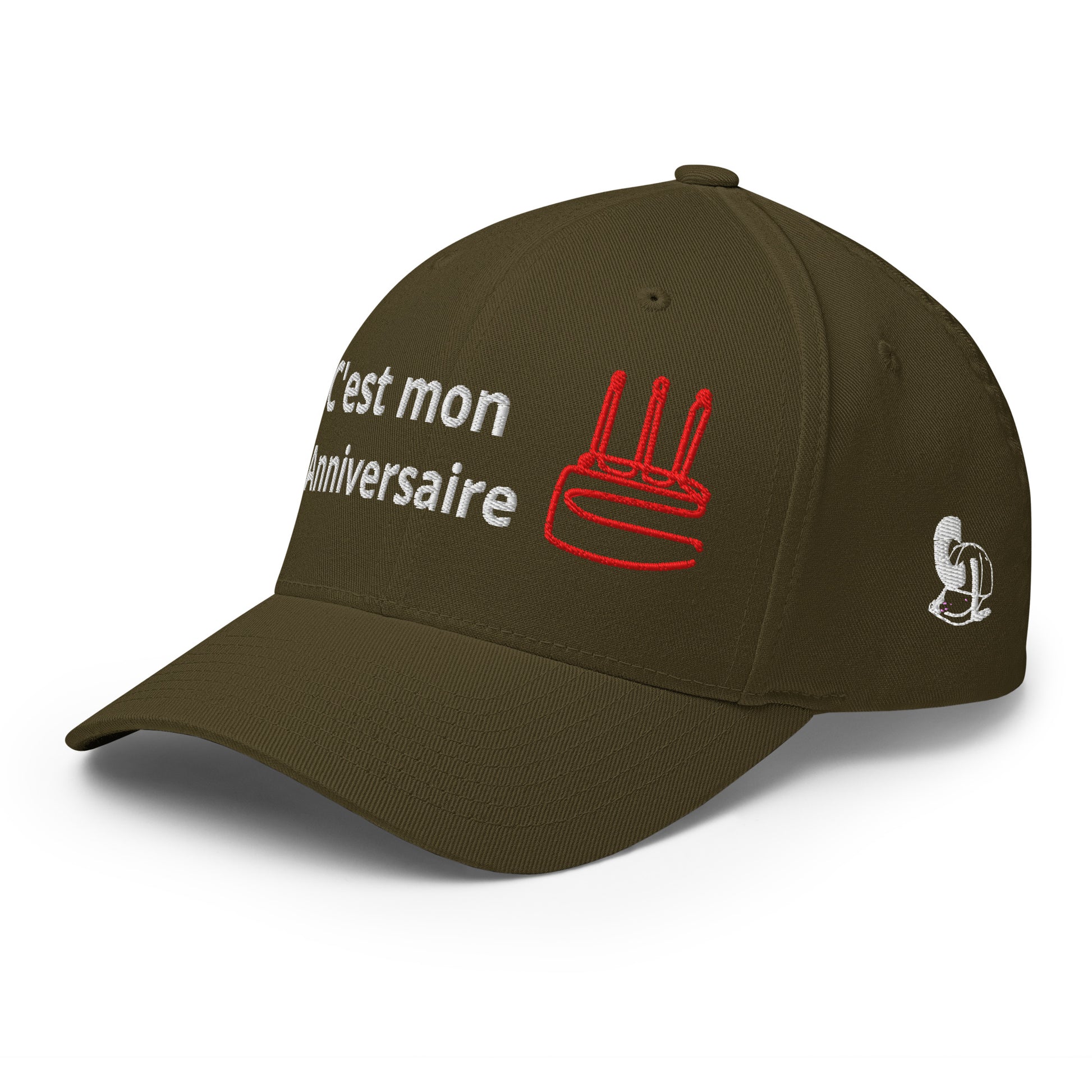 Casquette Baseball, brodée « C'est mon anniversaire », en Olive, vue de trois quarts, image 31