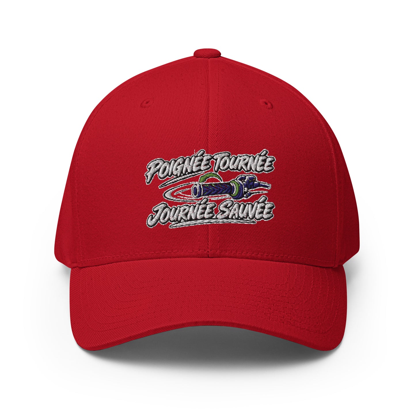 Casquette Casquette, brodée « Poignée tournée, journée sauvée », en Rouge, vue de face, image 5