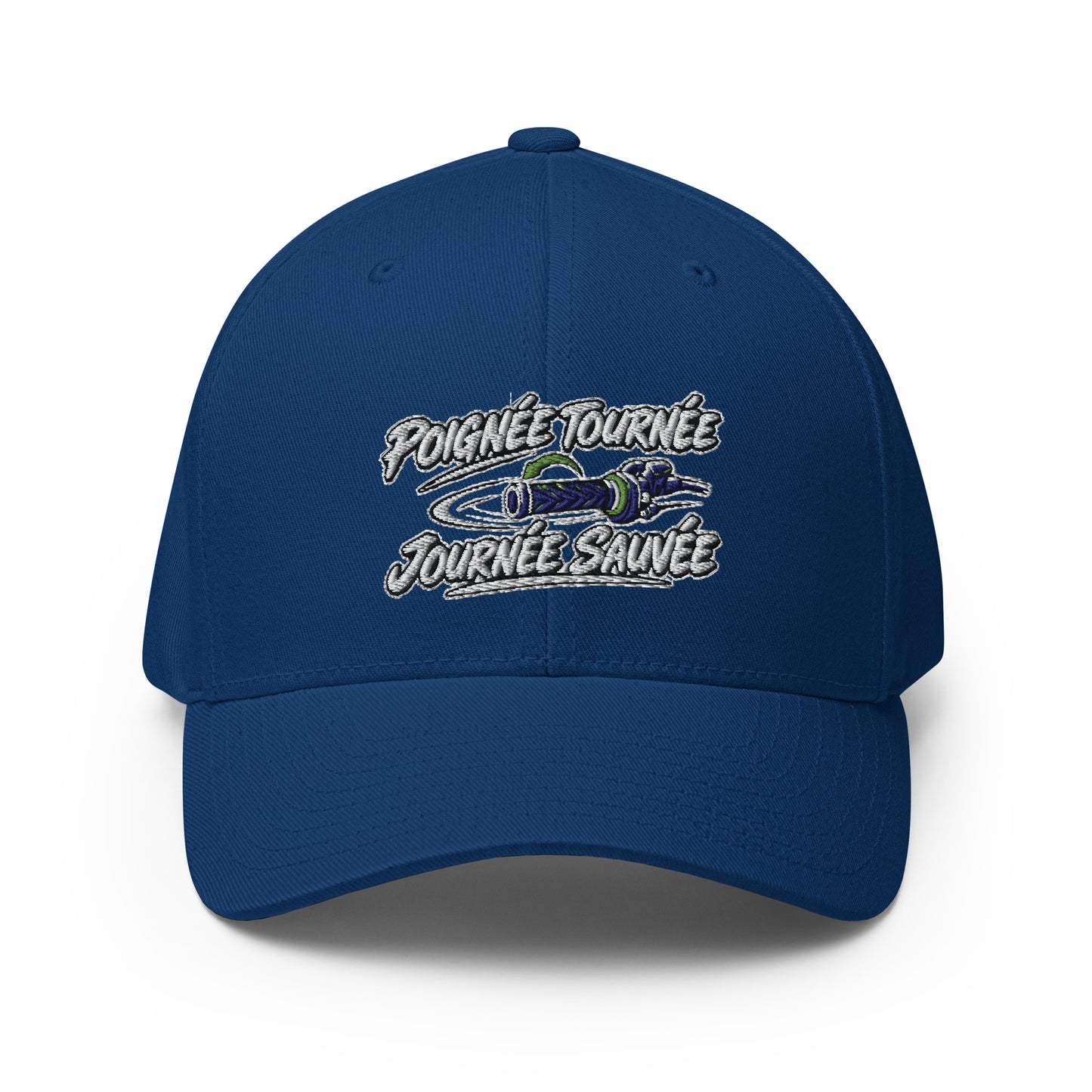 Casquette Casquette, brodée « Poignée tournée, journée sauvée », en Bleu Roi, vue de face, image 4
