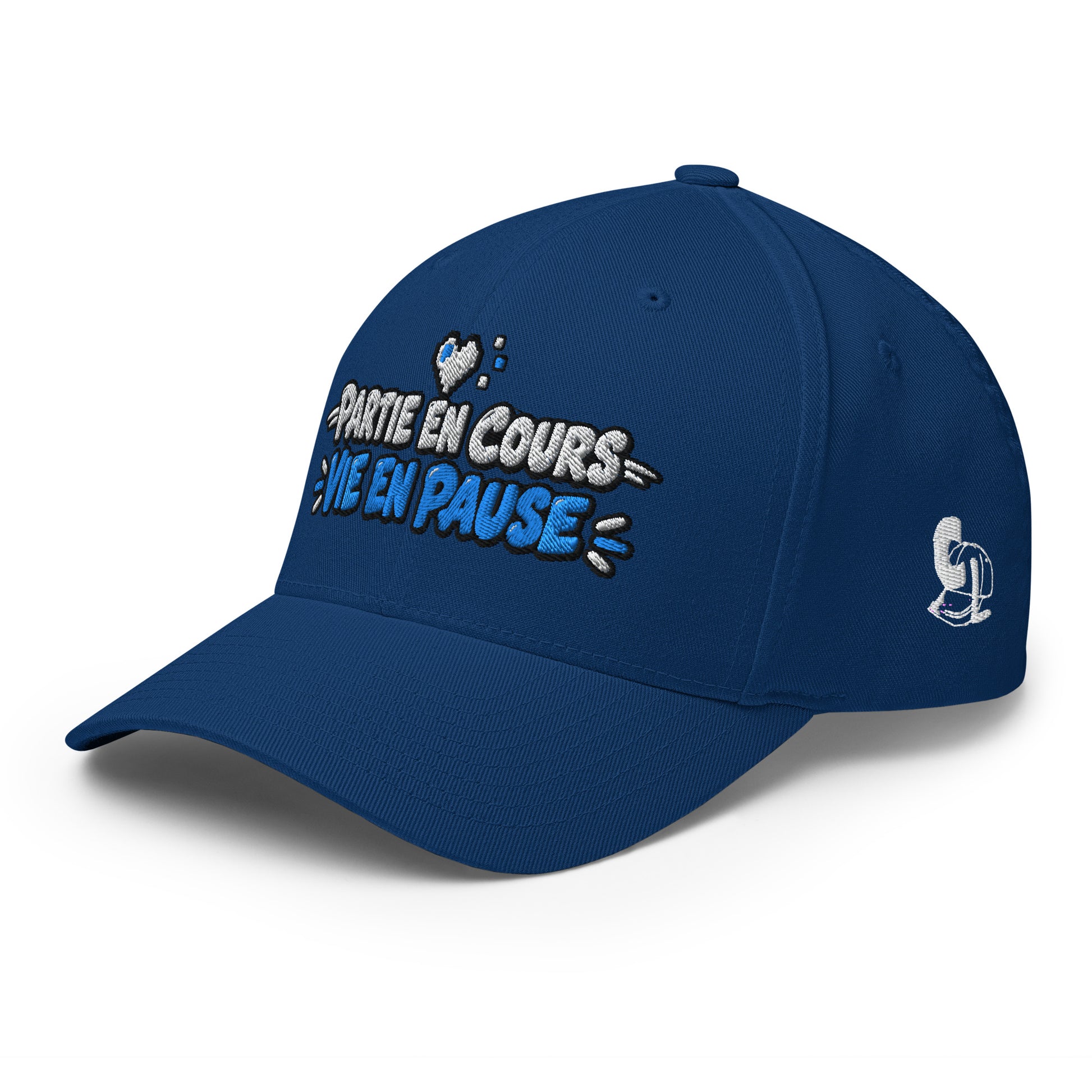 Casquette Casquette, brodée « Partie en cours, vie en pause », en Bleu Roi, vue de trois quarts, image 30