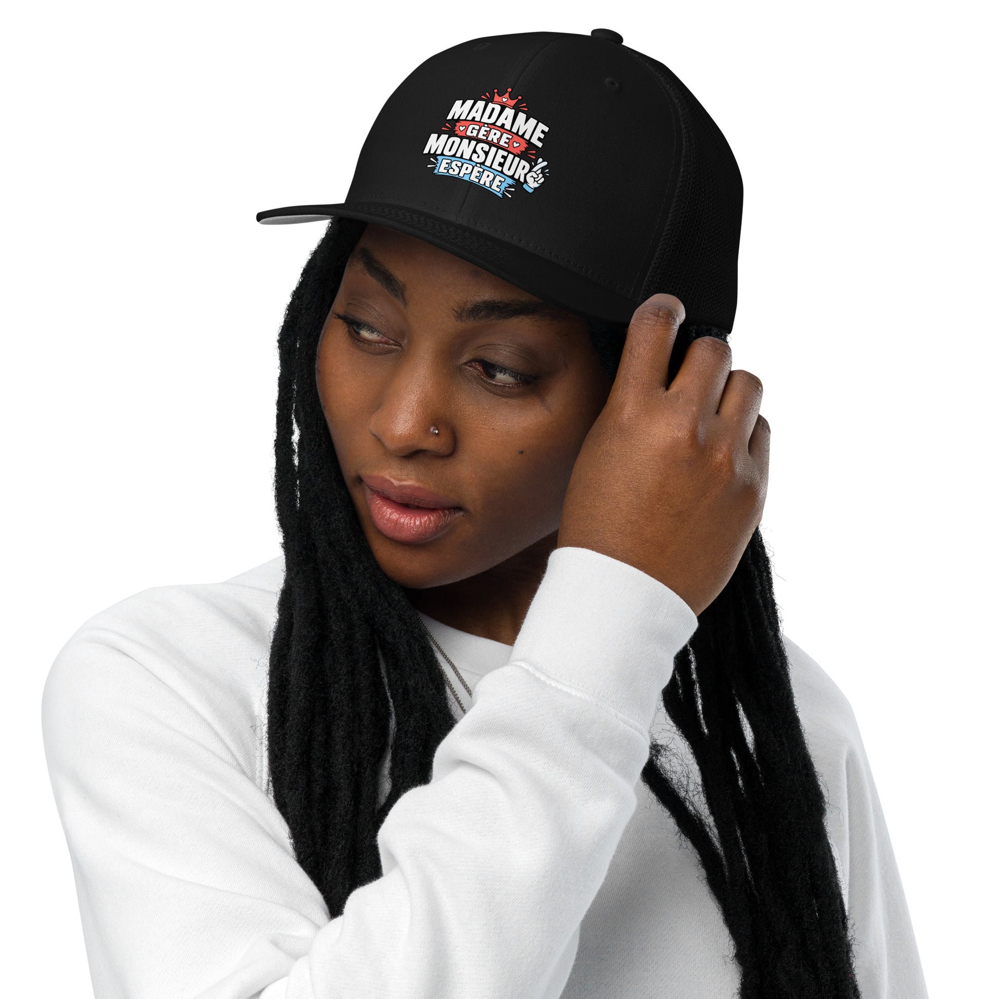 Casquette Casquette, brodée « Madame gère, monsieur espère », vue de face, image 3