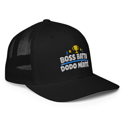 Casquette Casquette, brodée « Boss battu, Dodo mérité », vue de trois quarts