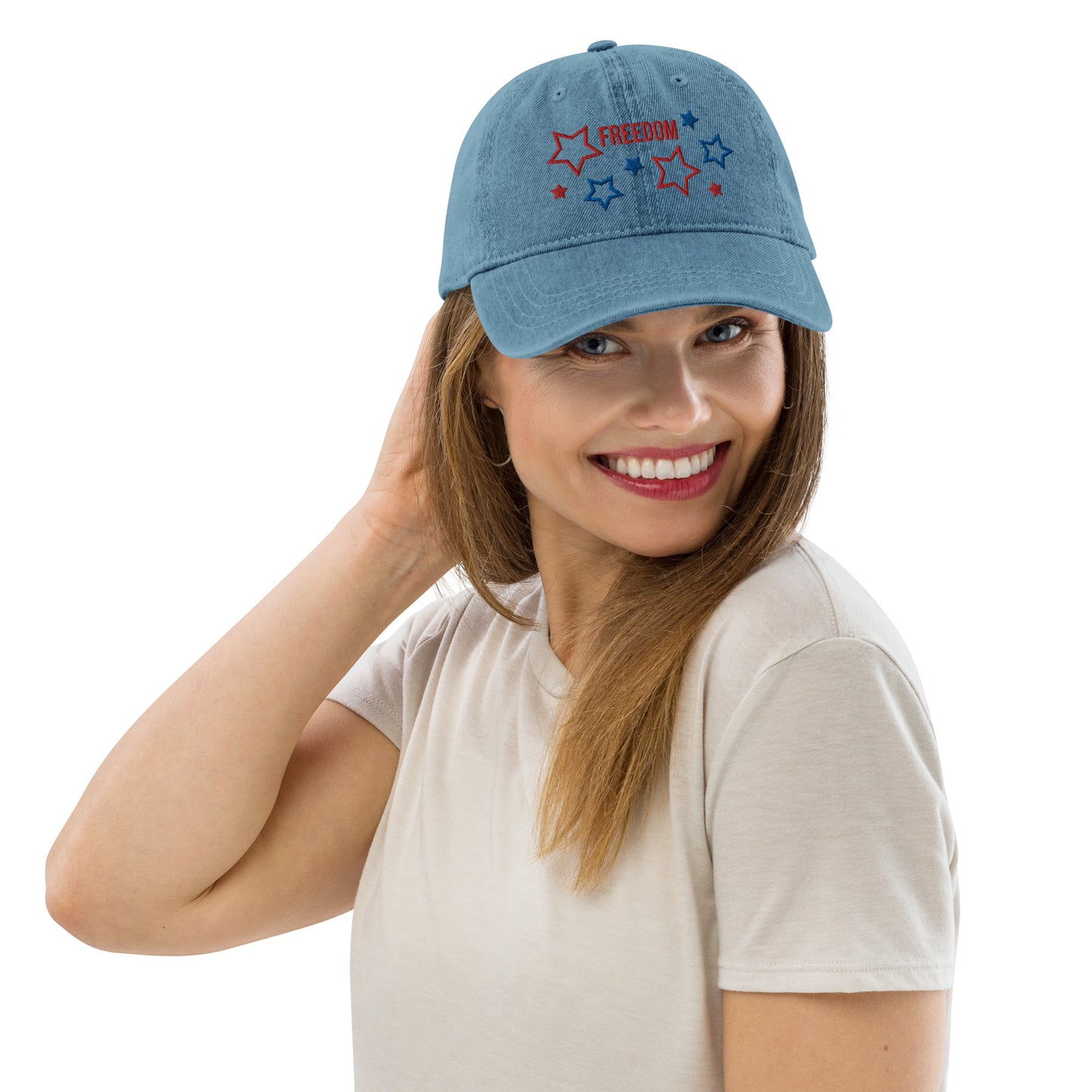 Casquette de baseball en Jean de couleur bleue "Freedom"