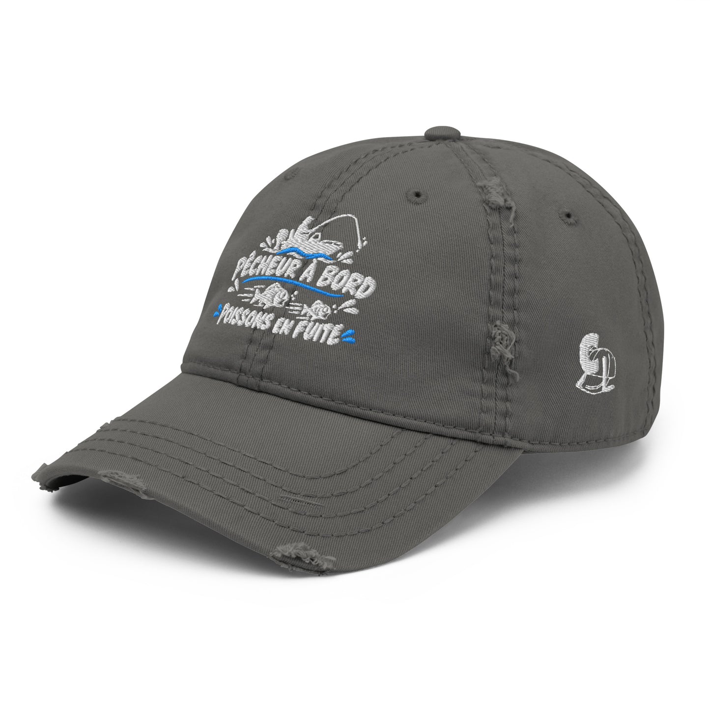 Casquette Baseball, brodée « Pêcheur à bord, poissons en fuite », en Charcoal Grey, vue de trois quarts, image 10