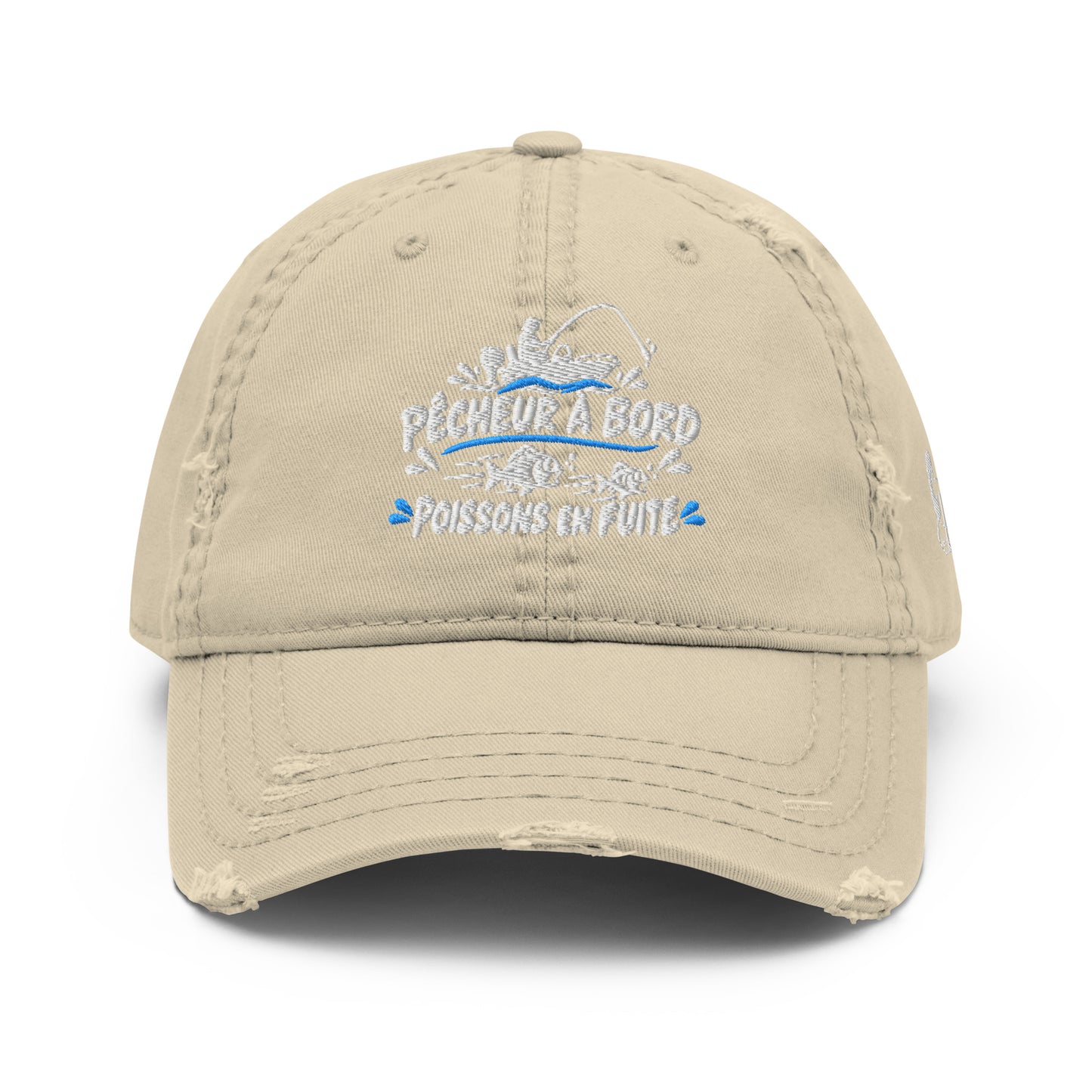 Casquette Baseball, brodée « Pêcheur à bord, poissons en fuite », en Kaki, vue de face, image 3
