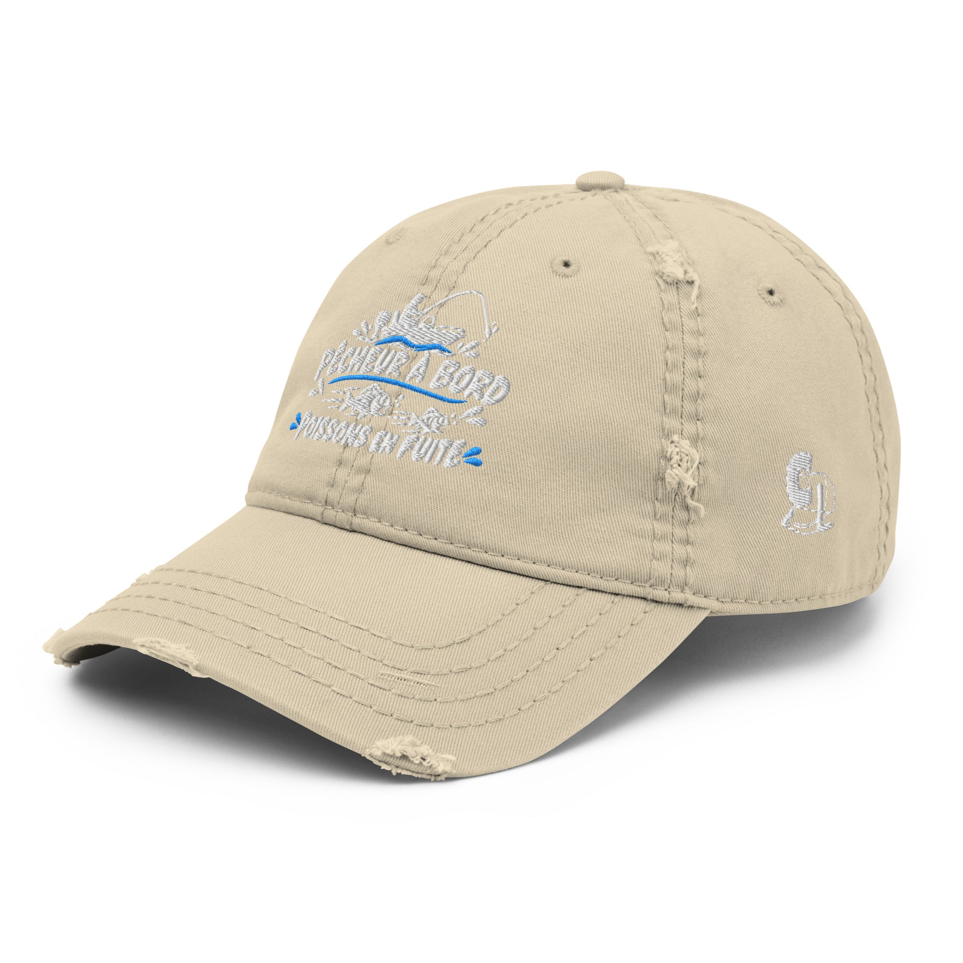 Casquette Baseball, brodée « Pêcheur à bord, poissons en fuite », en Kaki, vue de trois quarts, image 15